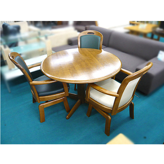 〇 札幌 展示品【浜本工芸 ナラ材 ダイニング4点セット】DT-1700 DA-1800R ダークオーク色 回転イス付き 3人掛けダイニングセット 本郷通店