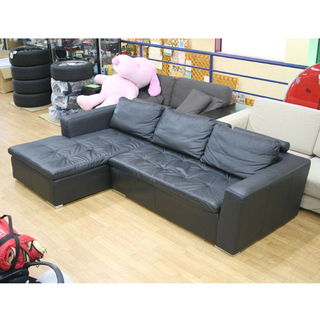 ニトリ 右カウチソファ 幅255×奥157×高70cm ダブルライン ブラック 本革(一部合皮) ☆ PayPay(ペイペイ)決済可能 ☆ 札幌市 清田区 平岡