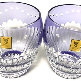 江戸切子 カガミクリスタル 木箱付 新品2点セット