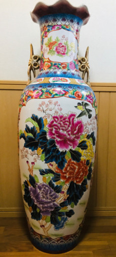 美術品　大壺　飾り壺　牡丹の花　高さ１２３㎝