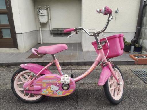 14インチ　ブリジストン製ハローキティ自転車　幼児車　入門編　ピンク　BRIDGESTONE　サイクリングにも　かご付き