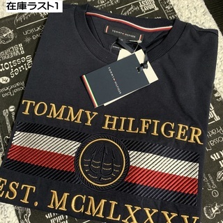 凝った刺繍がすごい Tシャツ ネイビーL　TOMMY HILFIGER