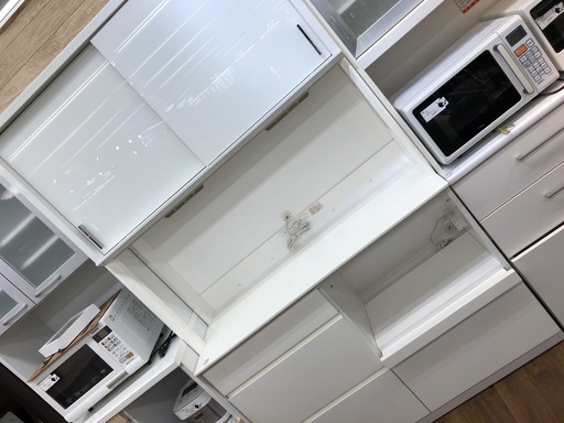 【今日の超目玉】 レンジボード　モリタインテリア　ホワイト　ヤケ有 食器棚、キッチン収納