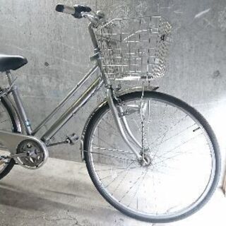 自転車中古 TRAFFICCITY マルキン 外装6段変速 オートライト カゴ付き 鍵新品 タイヤ27インチ カラーシルバー