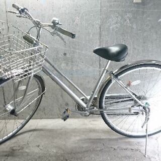 自転車中古 TRAFFICCITY マルキン 外装6段変速 オートライト カゴ付き 鍵新品 タイヤ27インチ カラーシルバー