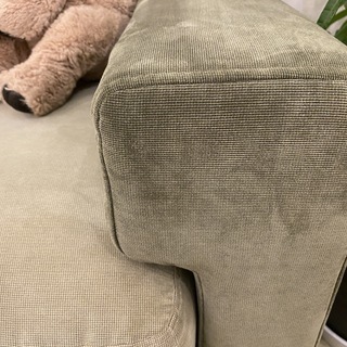東京インテリア購入品 カウチソファ ソファ オットマン付き ベージュ×カーキ系 フェザー 中古品