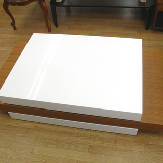 値下げ！伸縮式ローテーブル 幅141×高さ34㎝ 白エナメル天板...