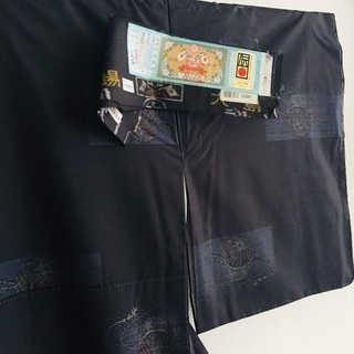 本場 鹿児島大島紬 着物 黒に手鞠