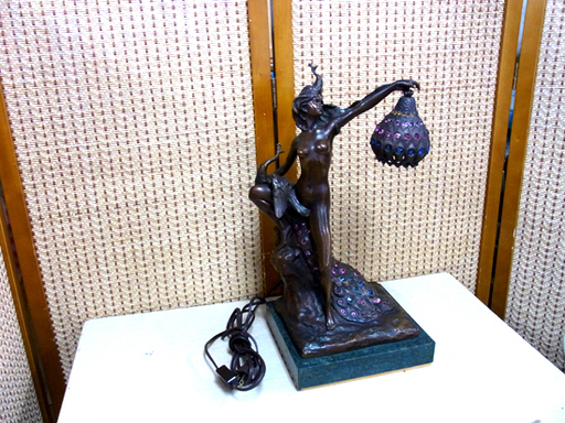 女性 ブロンズ像 ランプ 間接照明 アンティーク 銅像 インテリア 人物像 オブジェ 置物 高さ42cm