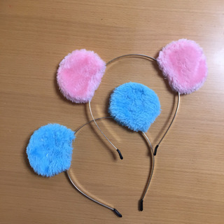 キッズ用  動物耳　カチューシャ ブルーとピンクの2個セット