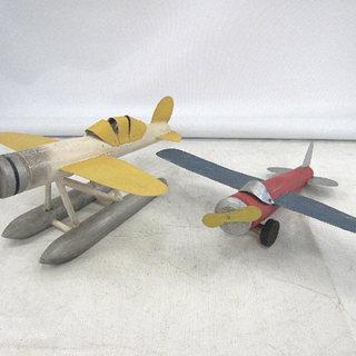 レトロ 木製 おもちゃ 水上飛行機 インテリア 2機セット イエ...