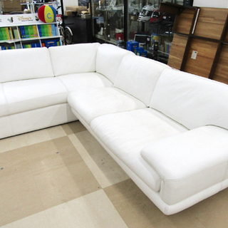 札幌市/清田区 KELVIN GIORMANI/ケルビンジョルマーニ L字ソファ カウチソファ 3Pソファ 3人掛けソファ ホワイト 白 総革 高級家具 レザー