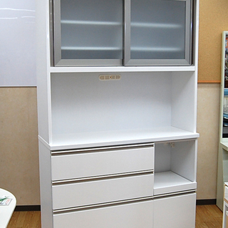 三幸ジャパン レンジボード 幅1193×奥行425×高さ1960mm 白エナメル ホワイト スライドレール 鏡面仕上げ 食器収納 キッチンボード 大容量 白☆ PayPay(ペイペイ)決済可能 ☆ 札幌市 清田区 平岡