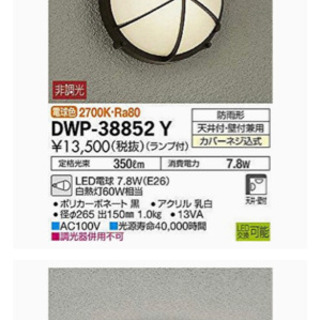 DWP-38852Y 大光電機 アウトドアライト(ランプ付)