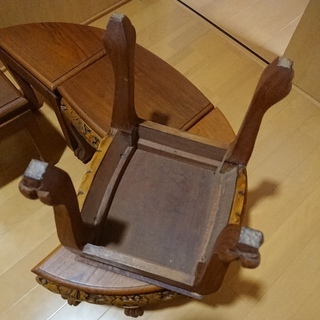 鶴彫刻猫脚テーブル座卓