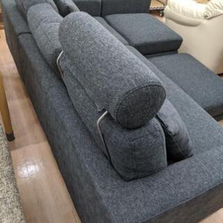 【展示品 未使用】3人掛けソファ カウチソファー ダークグレー オットマン付 ヘッドレスト💳自社配送時🌟代引き可💳※現金、クレジット、スマホ決済対応※
