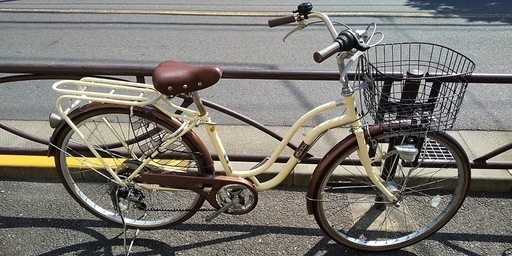 ★リサイクル/リユース自転車/12800円 ・パープルタウン・26インチ・6段ギヤ・オートライト・アイボリー