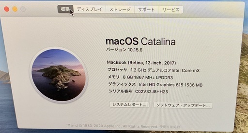 【シリアルNO_C02V32J8HH25】MacBook　(Retina，12-inch, 2017)