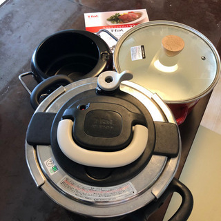 T-fal圧力鍋（ガス、IH対応）ミニ揚げもの鍋、ホーロー鍋セット