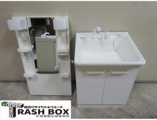 (4909-0)TOTO 洗面化粧台＋ミラーキャビネット 600幅 シャワー水栓 LDPA060BAGSN1A 中古品