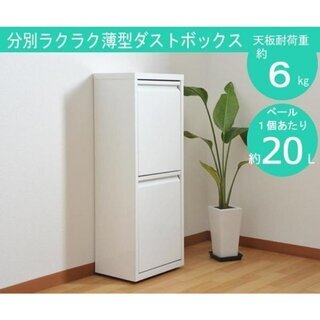 ★再々値下げ★未使用品★アビライト★白★薄型ダストボックス(2分別)★シンプル★スリム★スチール製★定価15000円★