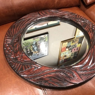 木彫り　鏡