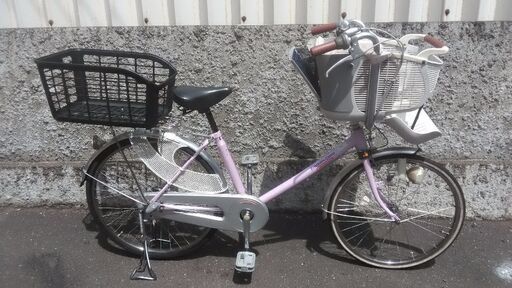 《私の違う出品物を購入の為再受付中》《市内配達無料》《防犯登録料込み》子供乗せ中古車　後ろ24インチ前22インチ　丸石サイクル　Frackers-Como ライトパープル　内装３段切り替え
