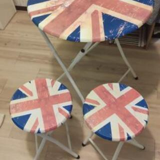 英国旗デザイン 丸テーブルとチェア2個セット
