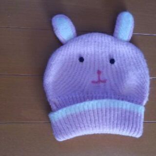 52㎝　女の子用のニット帽子　ピンクウサギ