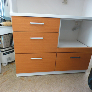 レンジボード 幅105高さ180 ナチュラル×白 ニトリ 3枚扉 キッチン