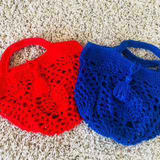 手編み パイナップル模様編みのバッグ
