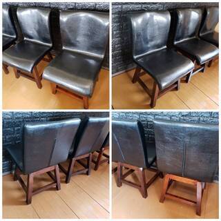 【未使用・訳アリ】アジアンモダンデザイン・回転チェア3脚・２Pベンチ1脚・天然木、PUレザー