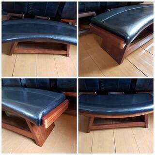 【未使用・訳アリ】アジアンモダンデザイン・回転チェア3脚・２Pベンチ1脚・天然木、PUレザー