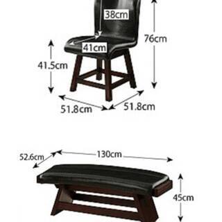 【未使用・訳アリ】アジアンモダンデザイン・回転チェア3脚・２Pベンチ1脚・天然木、PUレザー