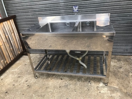 ステンレス製 2槽シンク 流し台 横120cm 業務用 厨房 飲食店 ストア 