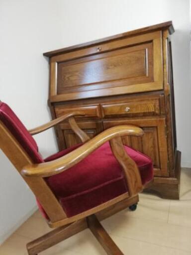 カリモクのアンティーク机椅子セット美品