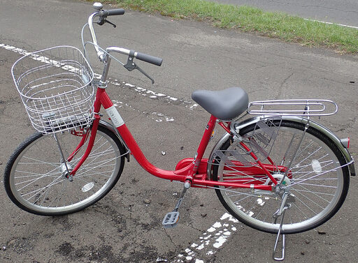 札幌 自転車 パンクしないタイヤ 24インチ 赤 変則無し SALUTE ママチャリ 美品