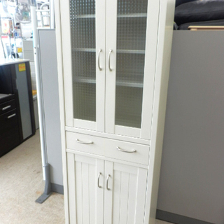 スリム食器棚 幅60㎝ 高さ180㎝ 二枚扉 コンパクト 木製 白  