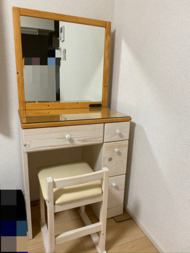 【木製】一枚鏡 椅子付きドレッサー【北欧系】