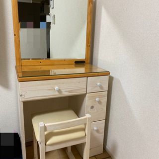 【木製】一枚鏡 椅子付きドレッサー【北欧系】