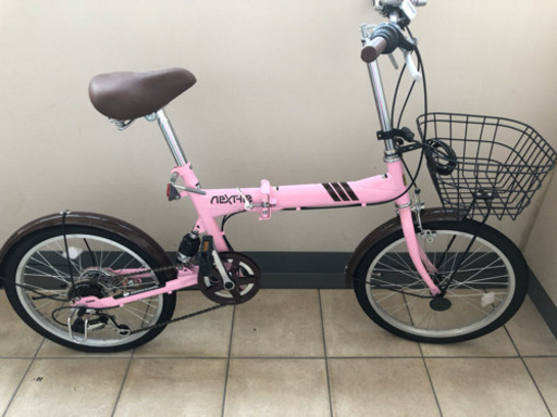 未使用　可愛いピンク折り畳み自転車