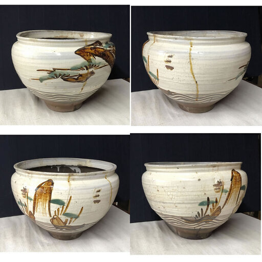 c822 古唐津 弓野焼 二彩唐津 壺 甕 松絵 古武雄 弓野窯