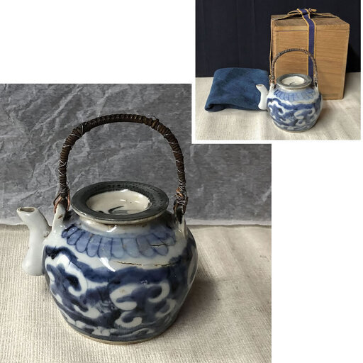 c823 古染付 煎茶急須 急須 中国古陶磁 時代 合わせ箱 茶道具