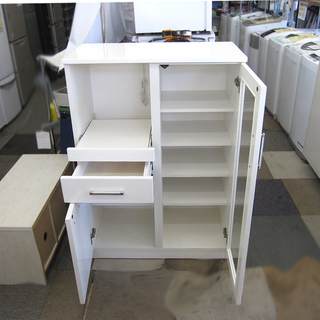 鏡面仕上げ【まっ白いミドルレンジボード】幅80cm ホワイト 食器棚