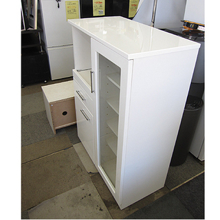 鏡面仕上げ【まっ白いミドルレンジボード】幅80cm ホワイト 食器棚