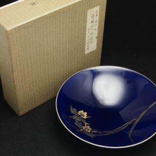 【WE】香蘭社 瑠璃地 金彩 草花文 鉢 24.5cm