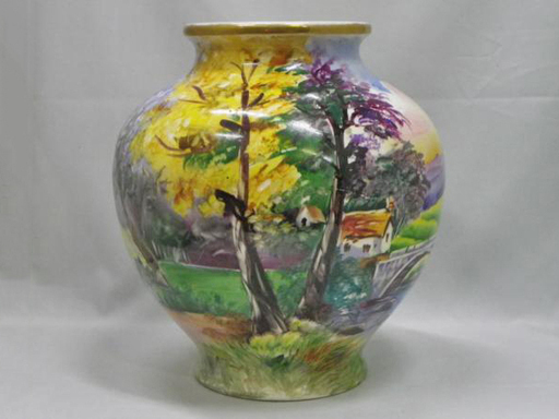 【WE】A.Tuboi 風景画 花瓶 SHOFU 松風陶器 MADE IN JAPAN