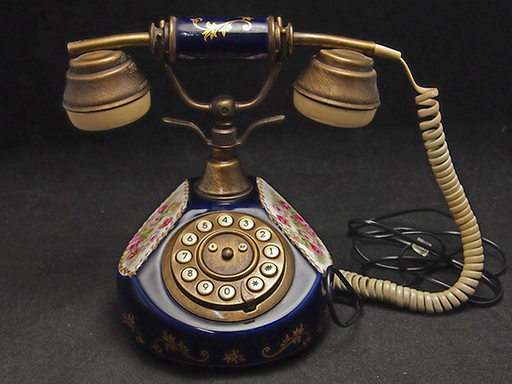 【IN】SITEL イタリア製 瑠璃地 金彩 花柄 陶磁器 アンティーク電話機