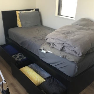 美品☆　IKEA MALM　シングルベッド収納ボックス2個つき　...