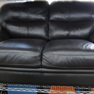 二人掛けソファ 合皮 黒 【ユーズドユーズ名古屋天白店】 J255
